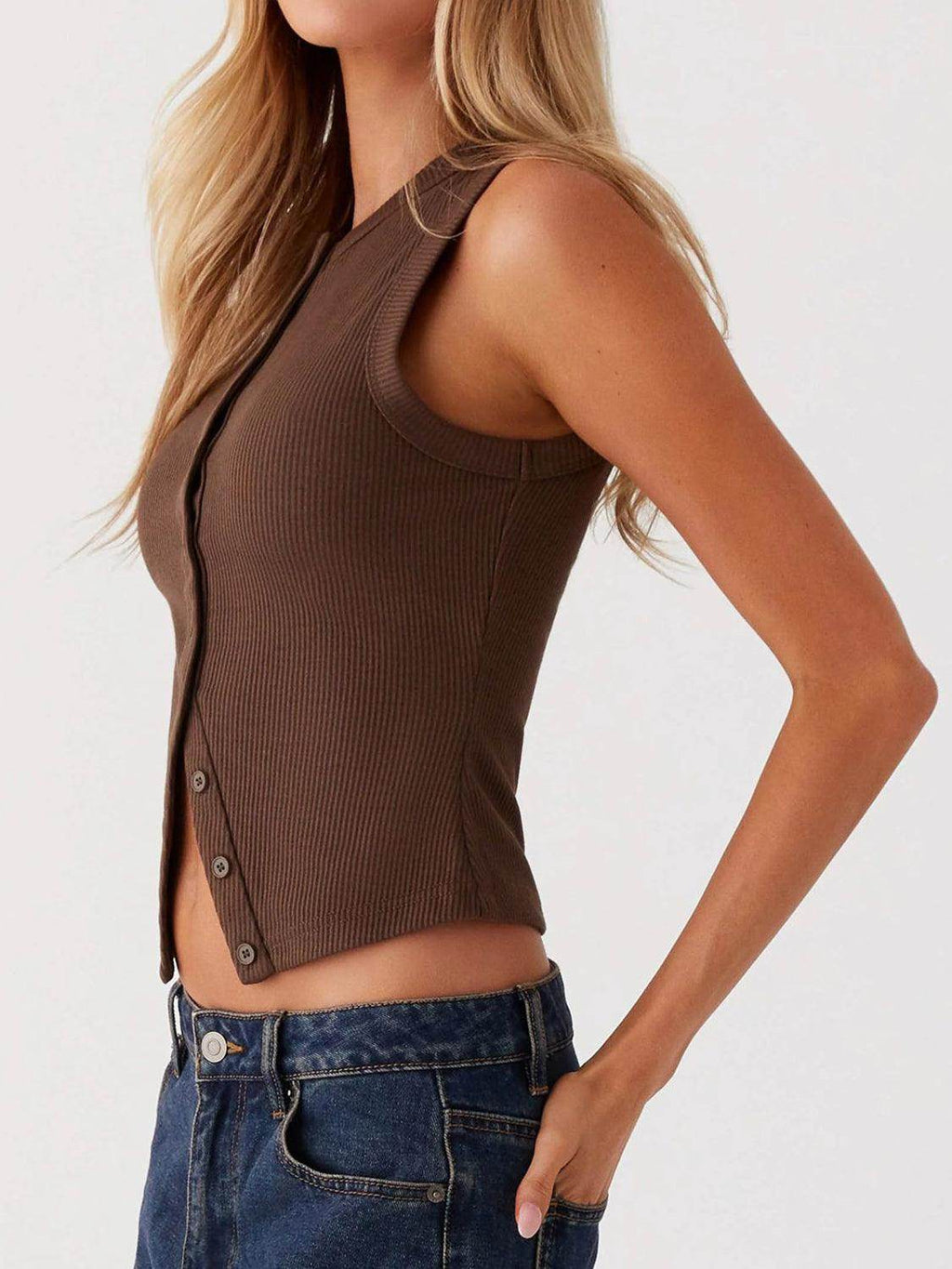 Lovelet Button Up Round Neck Tank for Stylish Comfort by Selvanelle