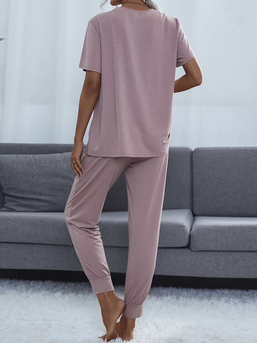 Shiny Round Neck Short Sleeve Top and Pants Set by Wild and Free Boutique