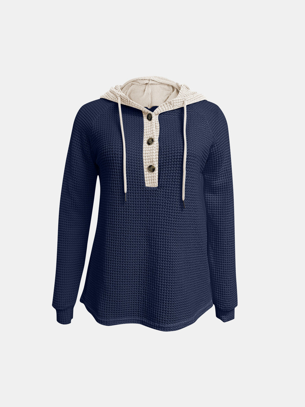 Full Size Waffle-Knit Contrast Long Sleeve Hoodie by Wild and Free Boutique
