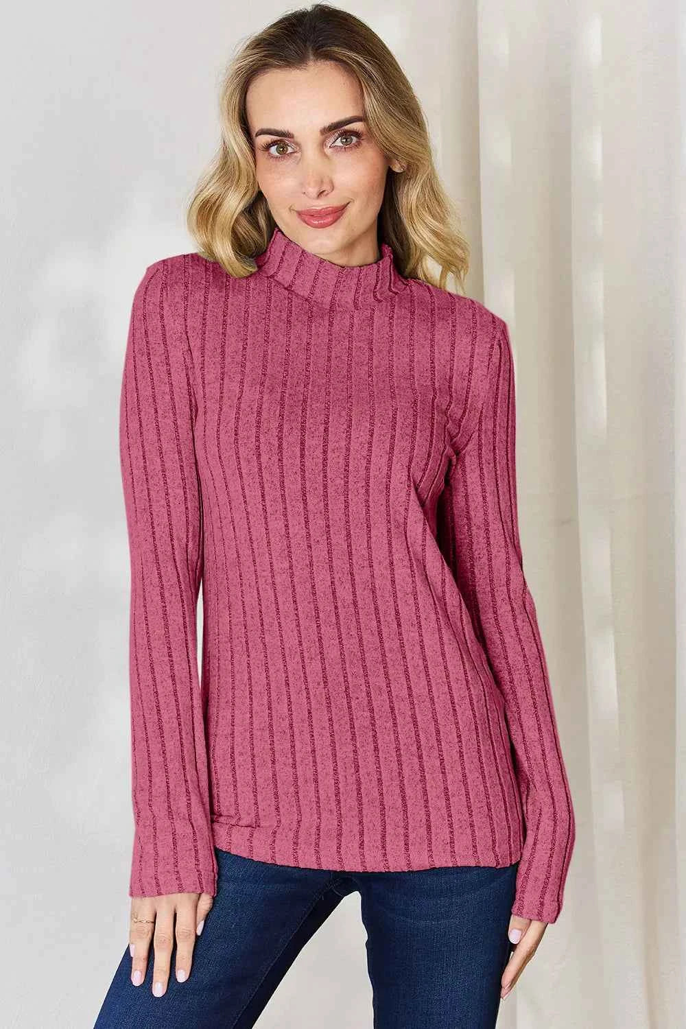 Basic Bae Full Size Ribbed Mock Neck Long Sleeve T-Shirt by Wild and Free Boutique