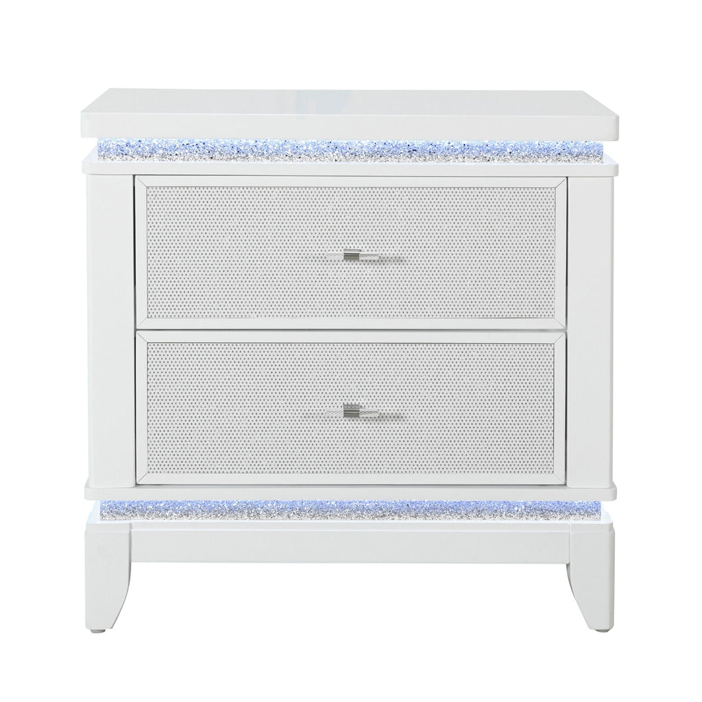 Adalid - Nightstand With Glittered Drawer Front And LED Lighting - White by Unique Piece Furniture