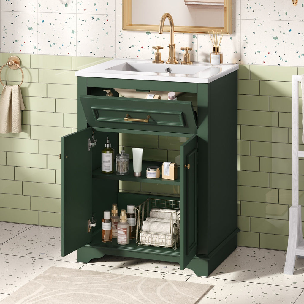 Bathroom Vanity With Integrated Sink, 2 Door Cabinet With Tip Out Drawer, Rectangular Design by Unique Piece Furniture