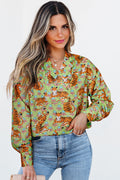 Green Tiger Floral Printed Collared V Neck Casual Shirt by Dear-Lover Dropshipping