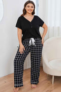 Plus Size V-Neck Top and Plaid Pants Lounge Set by Wild and Free Boutique
