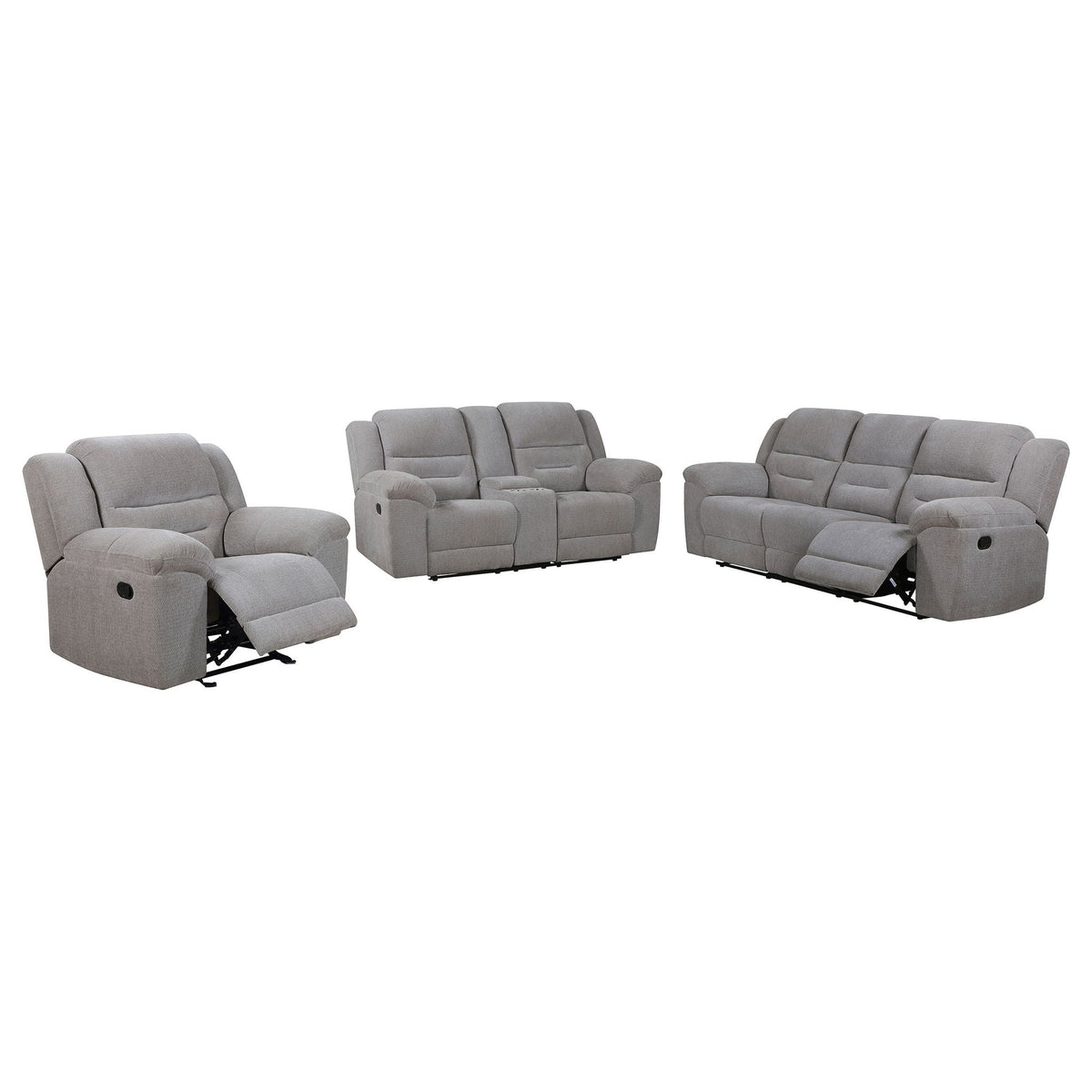 Gilson 3-piece Chenille Upholstered Reclining Sofa Set Grey by Unique Piece Furniture