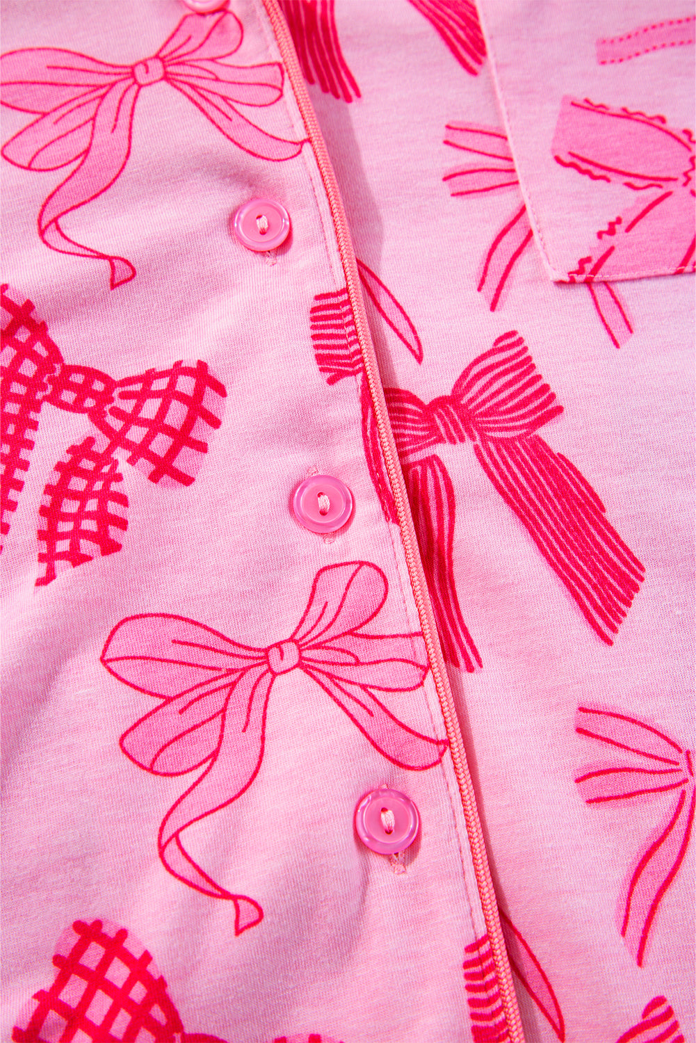 Pink Bow Knot Print Lapel Collar Short Sleeve and Pants Pajamas Set by Dear-Lover Dropshipping