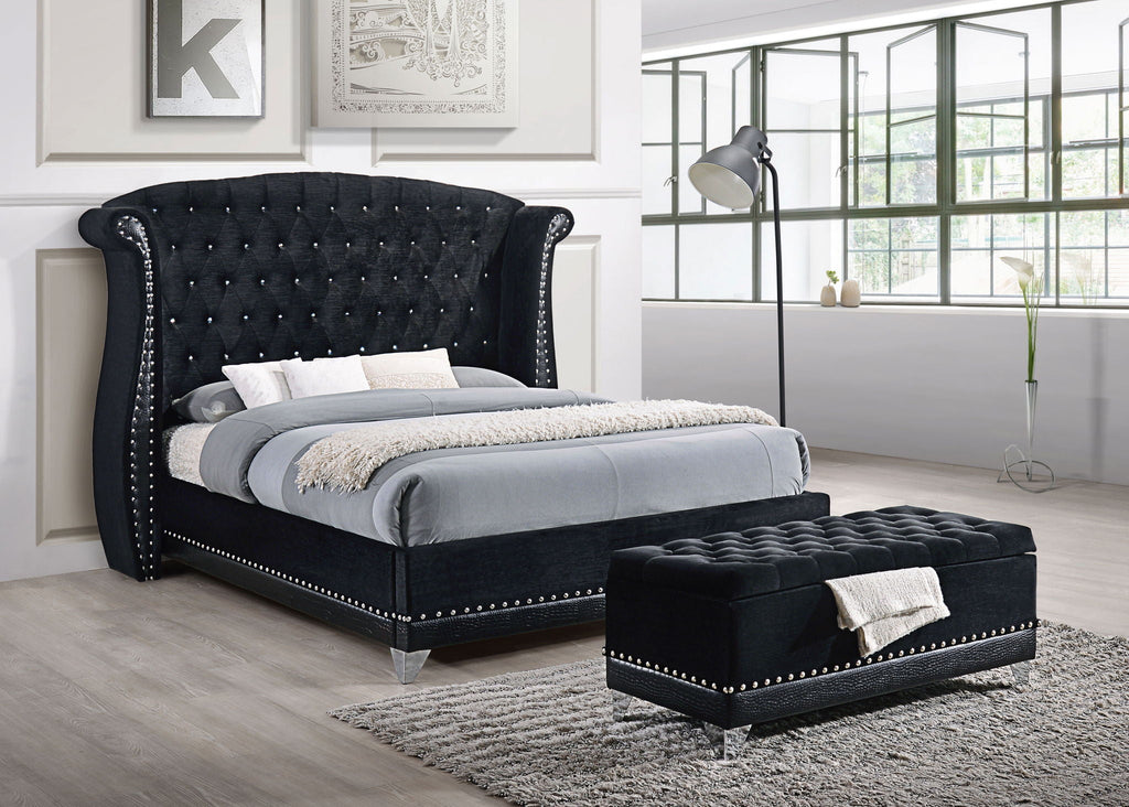 Barzini Upholstered Eastern King Wingback Bed Black by Unique Piece Furniture