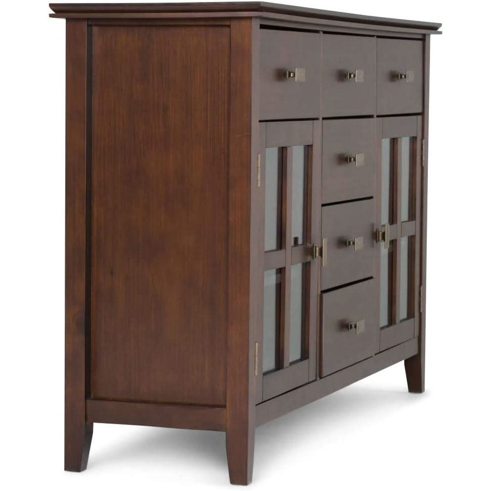 Pine Wood Sideboard Buffet Russet Brown Adjustable Shelves by ShipItFurniture