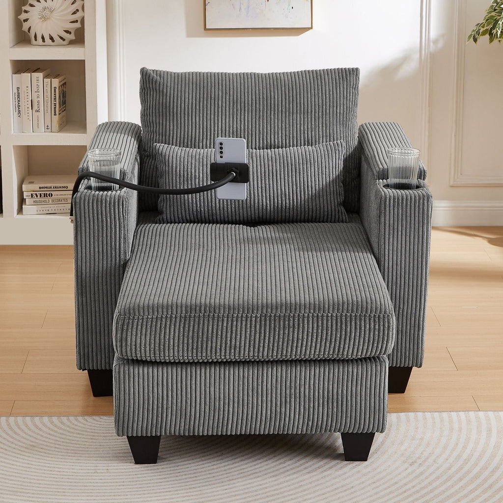 Convertible Chaise Lounge Sofa Chair With USB Ports, Cup Holders, Phone Holder And Storage by Unique Piece Furniture
