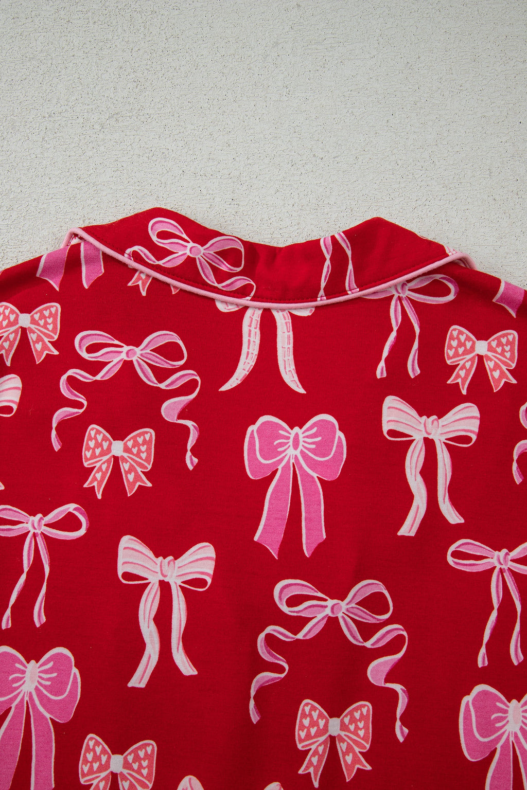 Red Sweet Bow Print Ruffled Short Sleeve Shirt Shorts 2pcs Pajama Set by Wild and Free Boutique