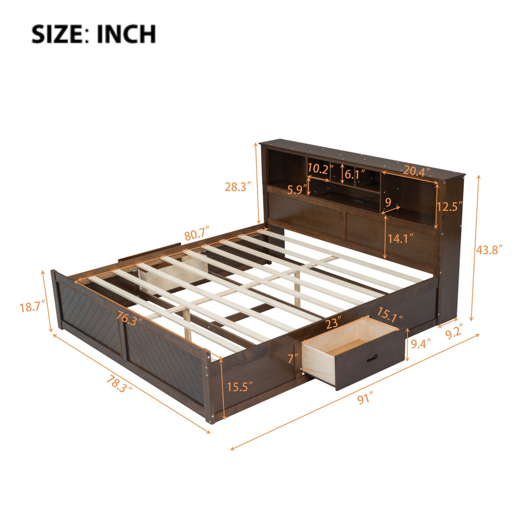 Platform Bed With Multi Storage Headboard, USB And Drawers by Unique Piece Furniture