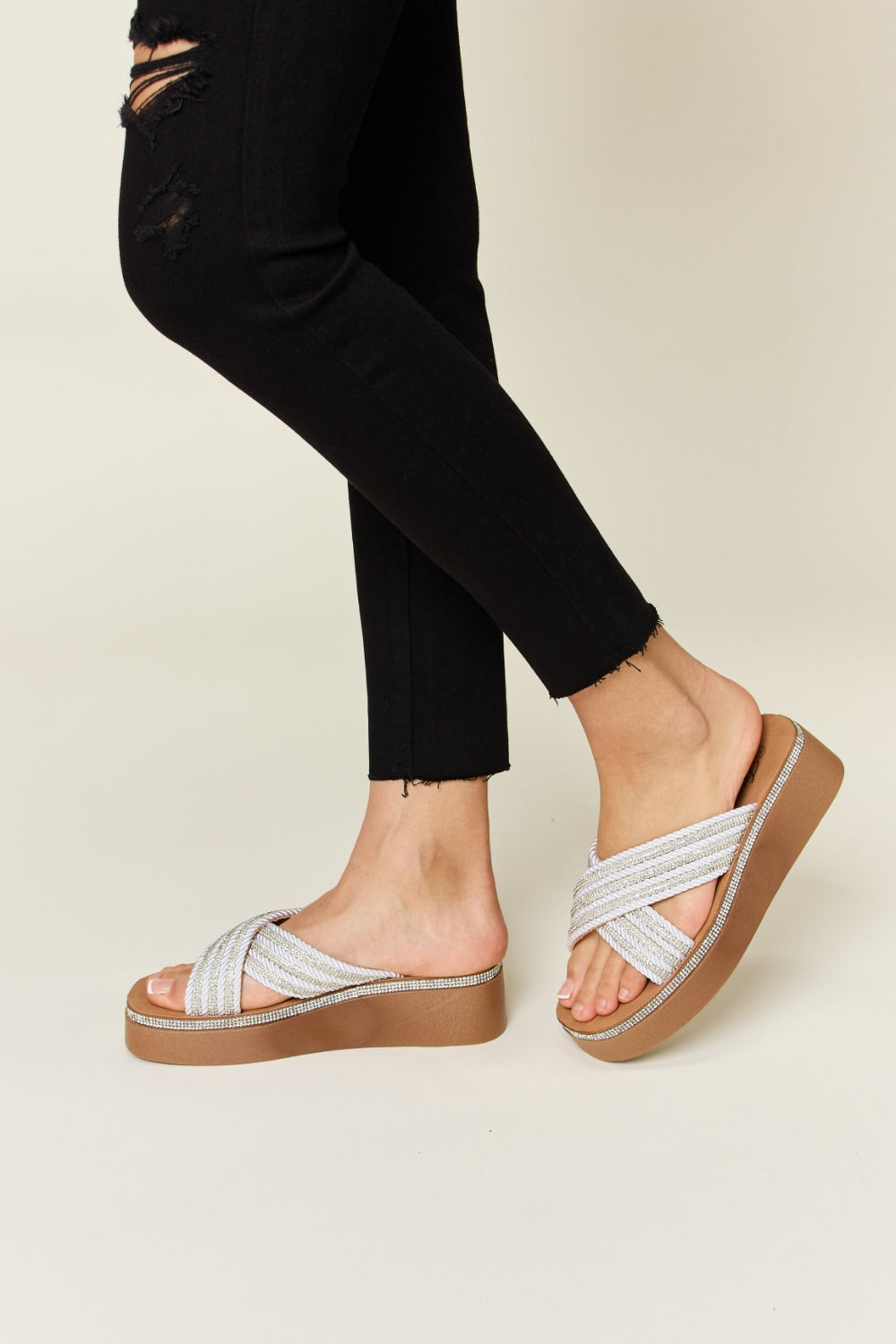 Forever Link Rhinestone Platform Wedge Sandals by Wild and Free Boutique