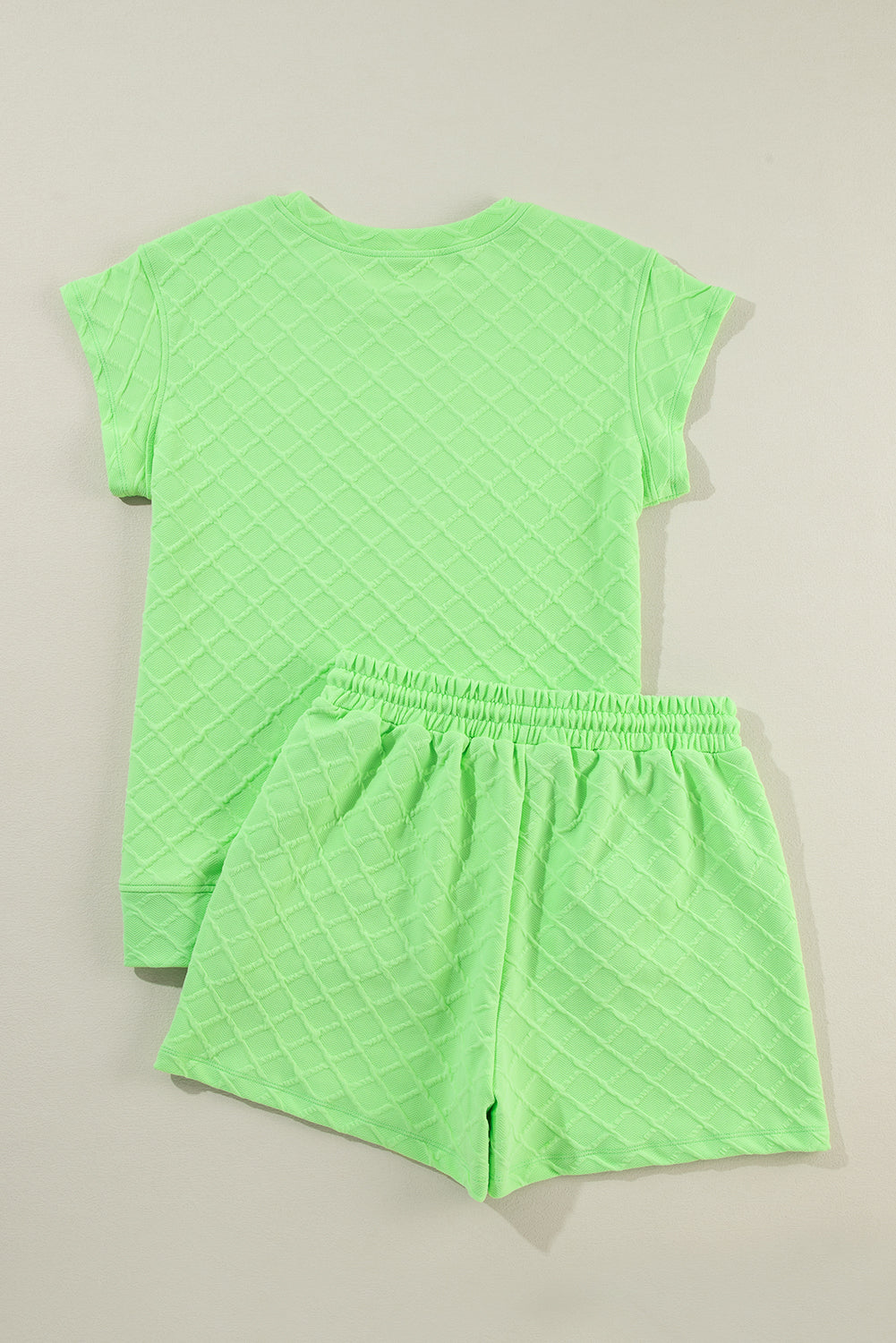 Light Green Checkered Textured Tee and Drawstring Shorts by Wild and Free Boutique