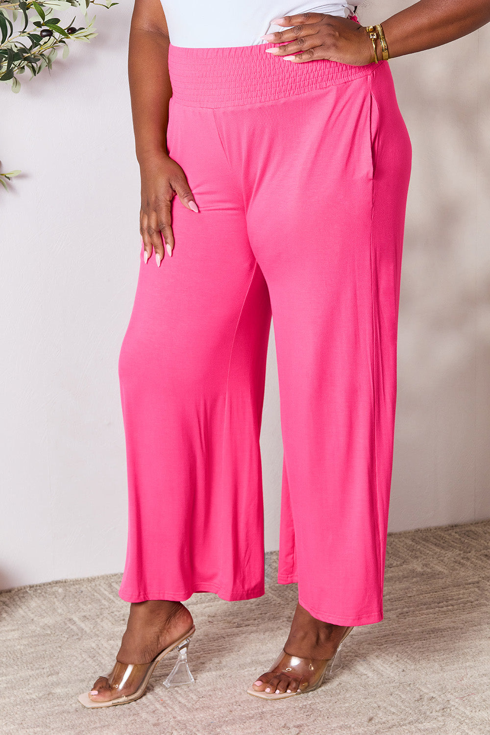 Double Take Full Size Smocked Wide Waistband Wide Leg Pants by Wild and Free Boutique