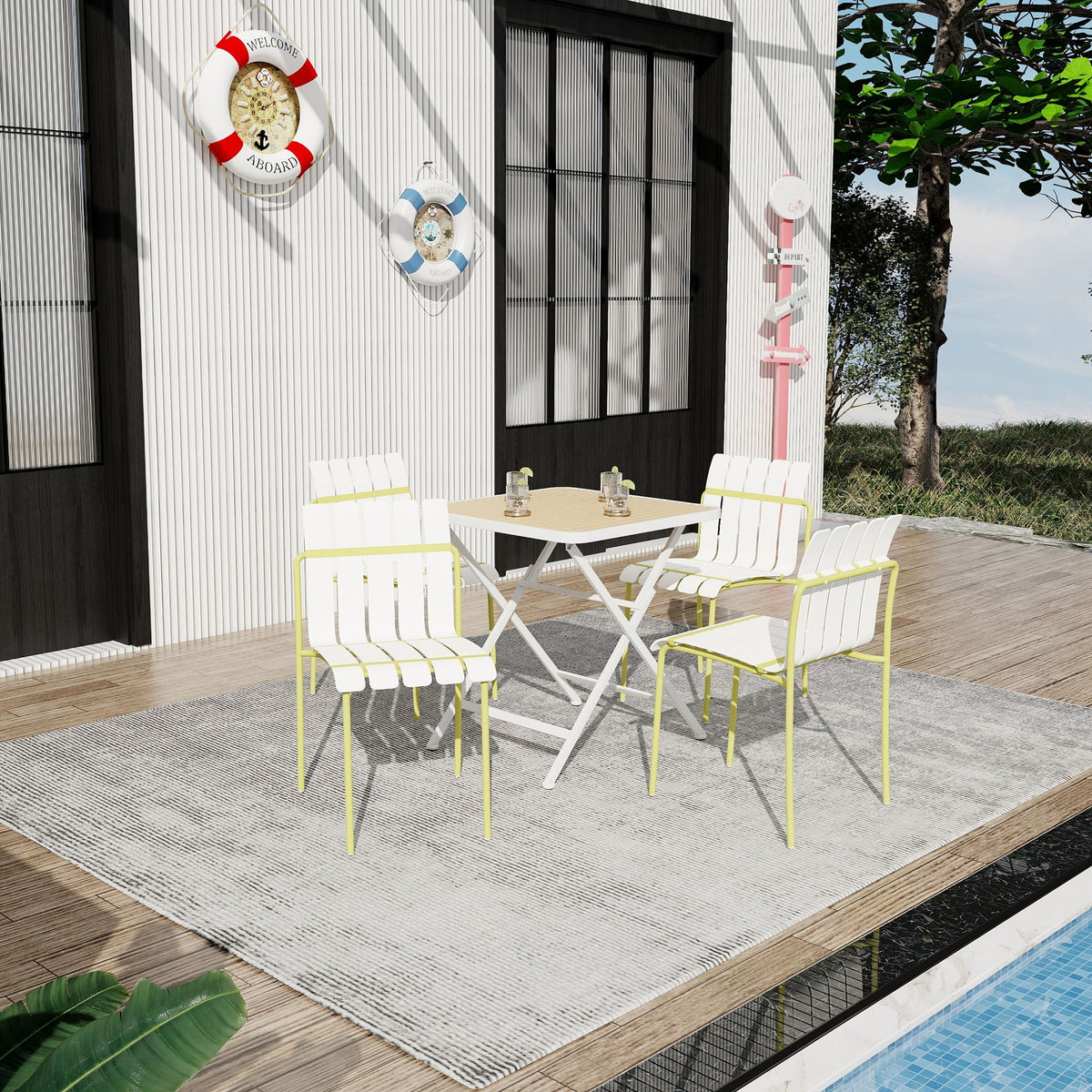 4 Piece Set Of Modern Color Block Designed Single Chairs With Folding Square Table by Unique Piece Furniture