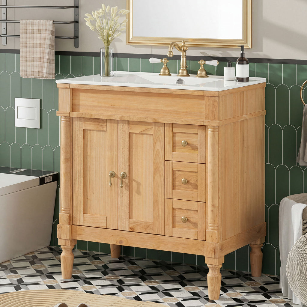 Modern Bathroom Vanity With Ceramic Sink, Soft Close Doors, Adjustable Shelves by Unique Piece Furniture