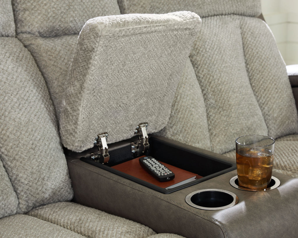 WhipLash - Power Reclining Loveseat With Console / Adj Headrest - Sisal by Unique Piece Furniture