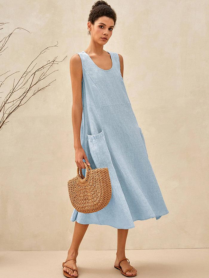 100% Linen Swing Beach Tank Dress GIANA by LINTICO