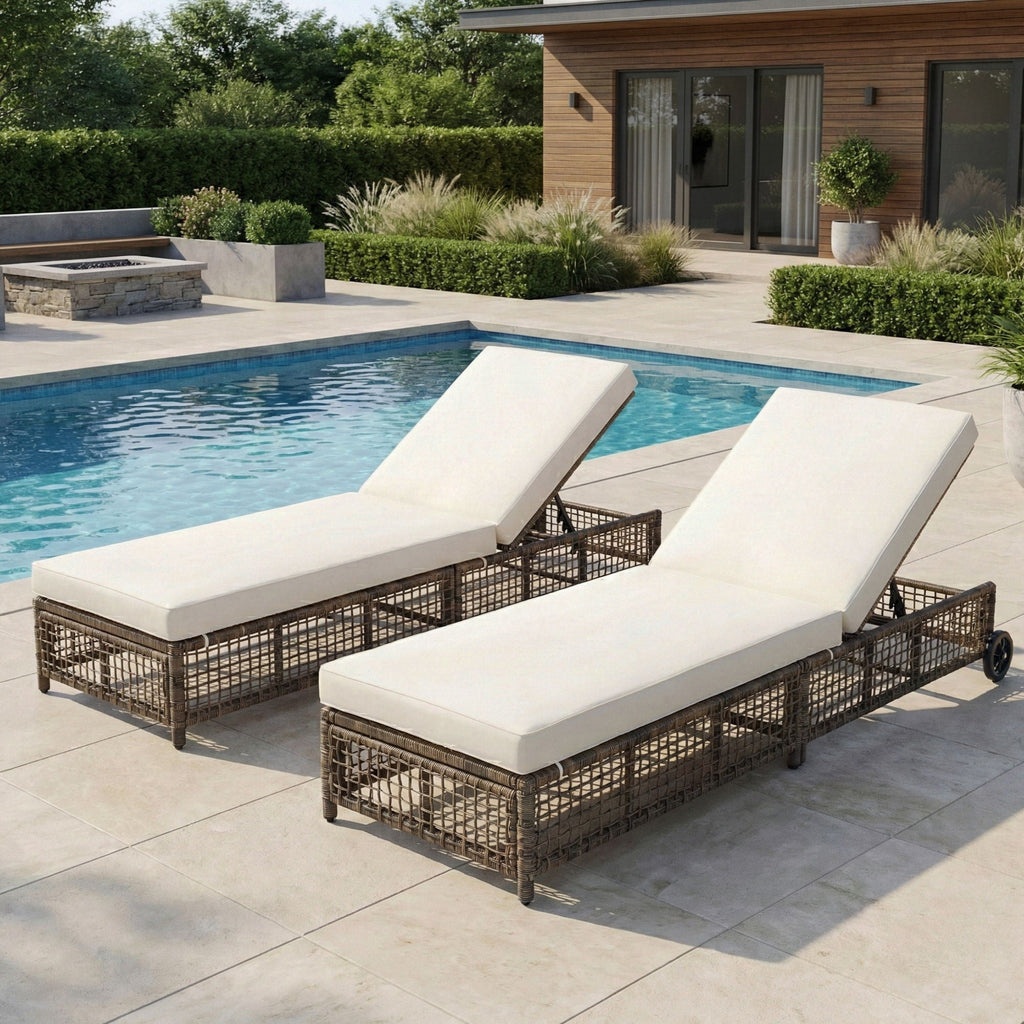 Outdoor Lounge Chair With 5 Position Backrest With Cushion And Wheels by Unique Piece Furniture