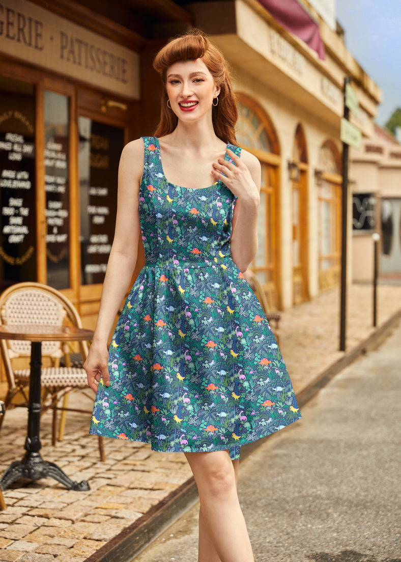 Dino Shorter Length Fit & Flare Dress by Retrolicious