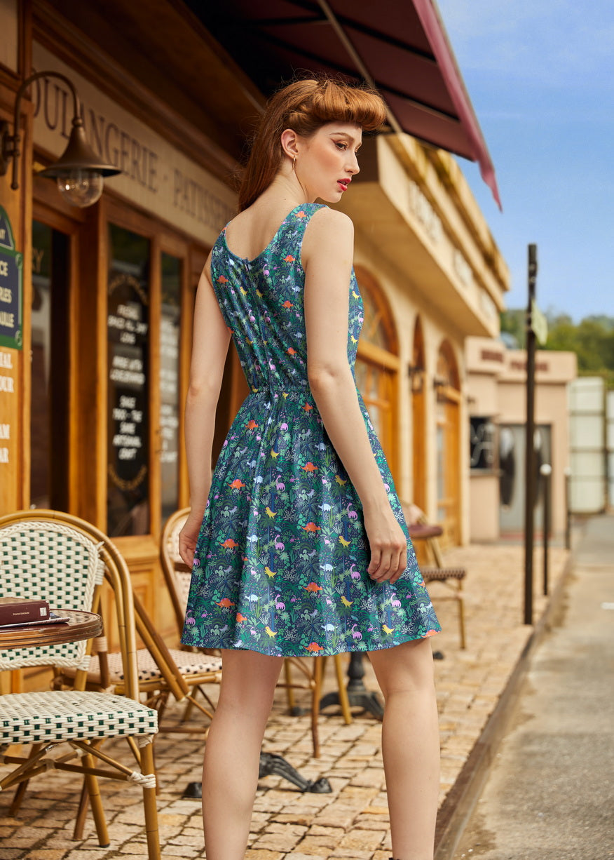 Dino Shorter Length Fit & Flare Dress by Retrolicious