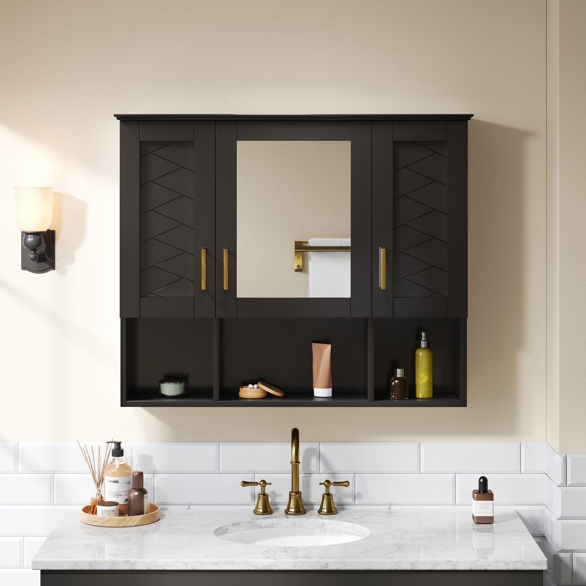 Modern Wall Mounted Medicine Cabinet With Adjustable Shelves, Soft Close Doors, High Define Mirror by Unique Piece Furniture