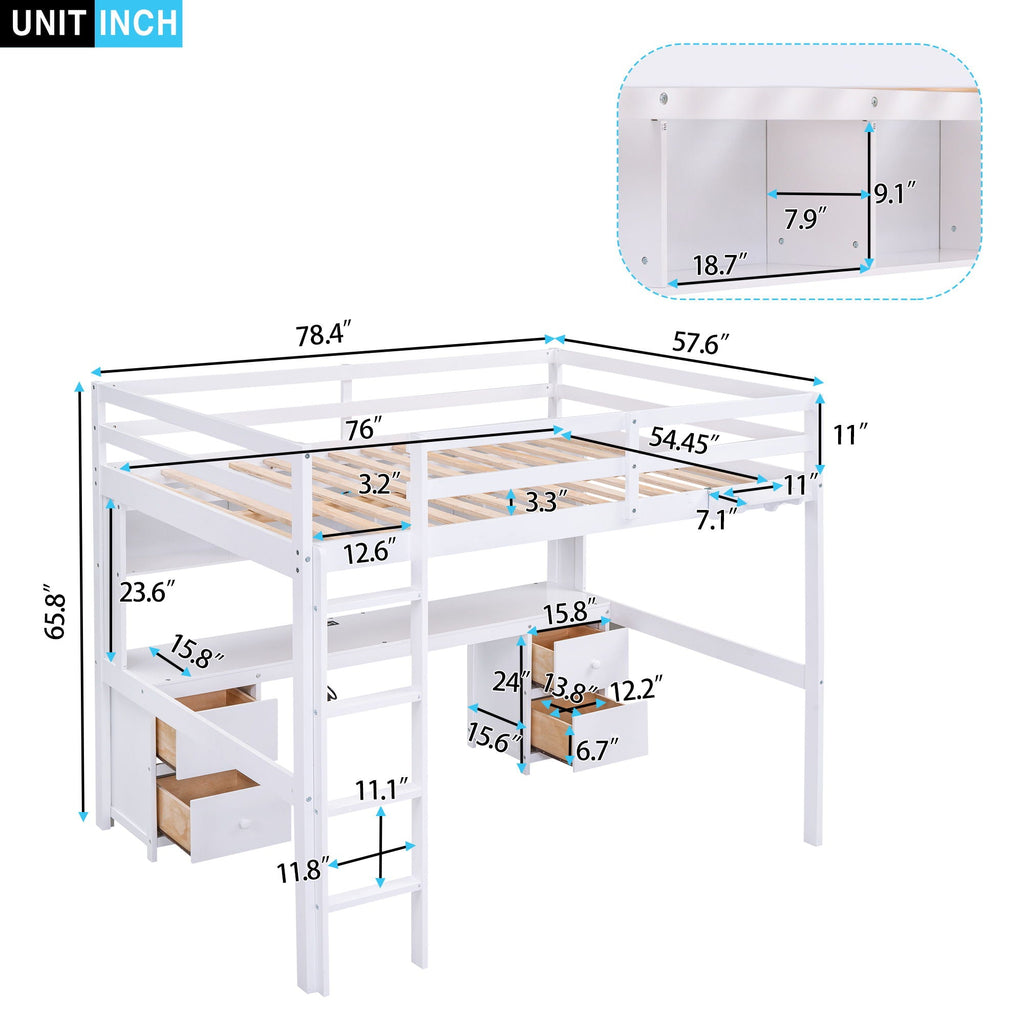 Loft Bed With Desk, Cabinets, Drawers, Charging Station And Bedside Tray by Unique Piece Furniture