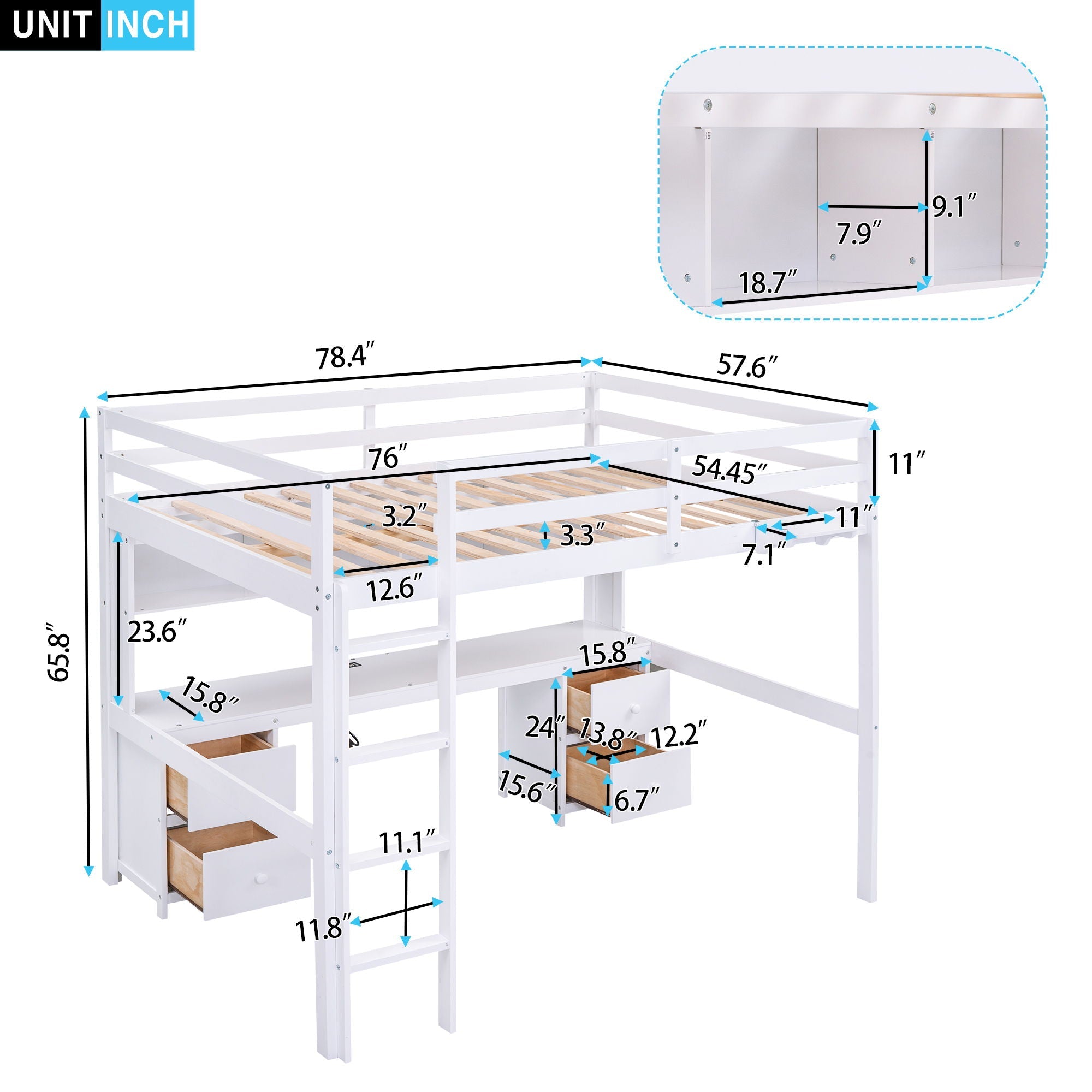 Loft Bed With Desk, Cabinets, Drawers, Charging Station And Bedside Tray by Unique Piece Furniture