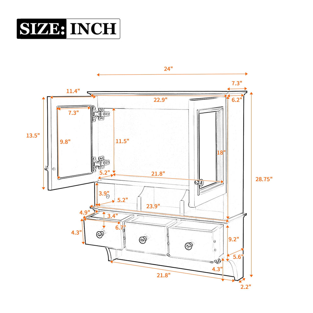 Modern Bathroom Mirror Cabinet With Drawers, Organizer Hooks, And High-Definition Mirrors by Unique Piece Furniture