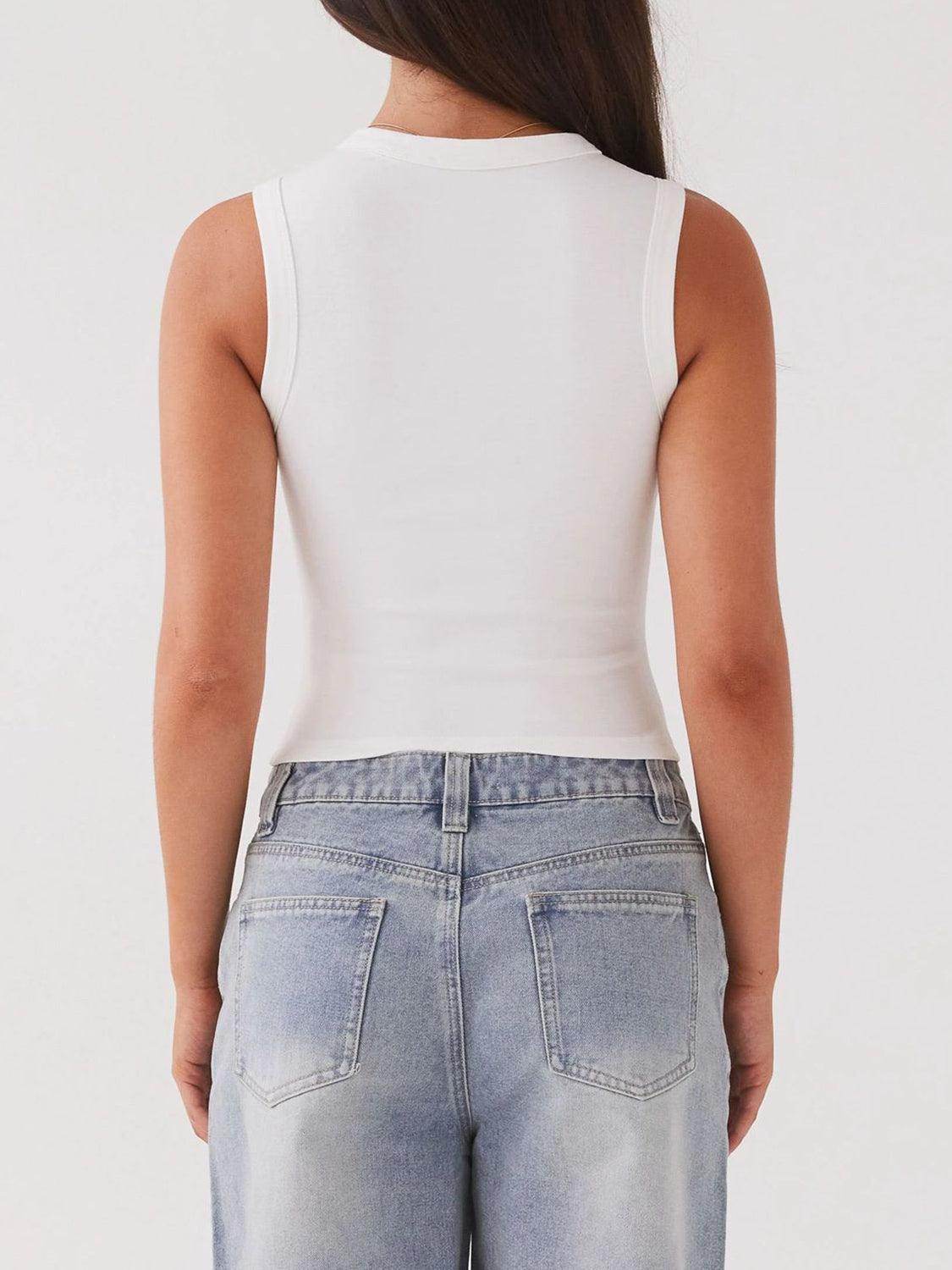 Lovelet Button Up Round Neck Tank for Stylish Comfort by Selvanelle