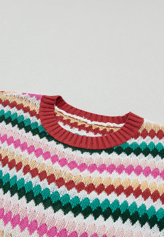 Contrast Round Neck Short Sleeve Sweater by Wild and Free Boutique