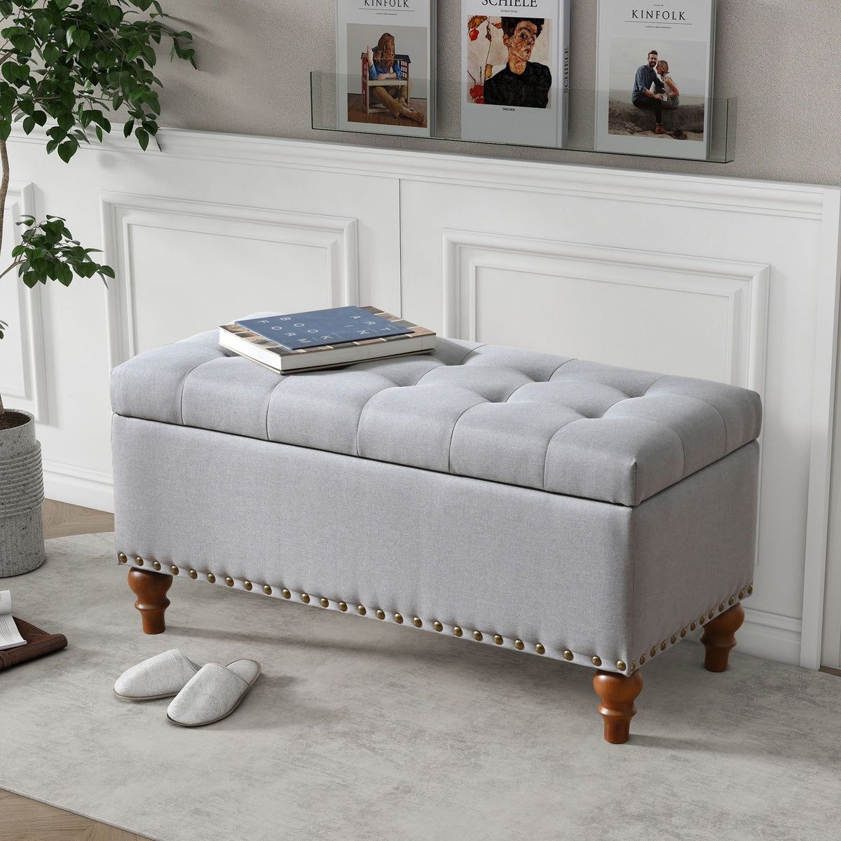 Upholstered Ottoman With Storage And Rivet Trim by Unique Piece Furniture