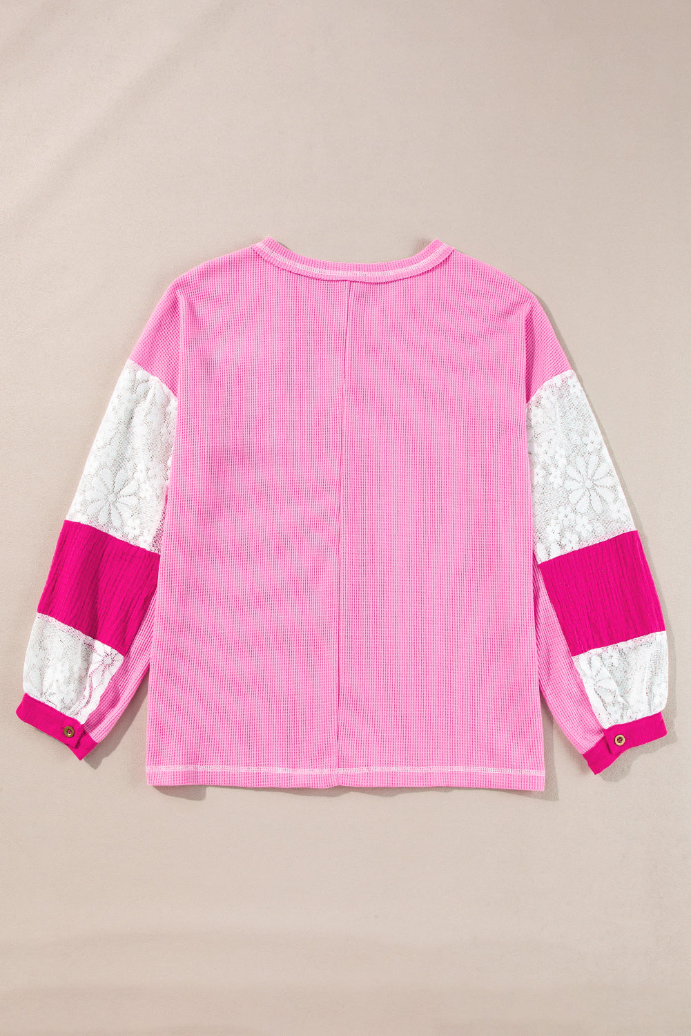 Bonbon Lace Floral Patchwork Sleeve Stitching V Neck Rib Knit Blouse by Wild and Free Boutique