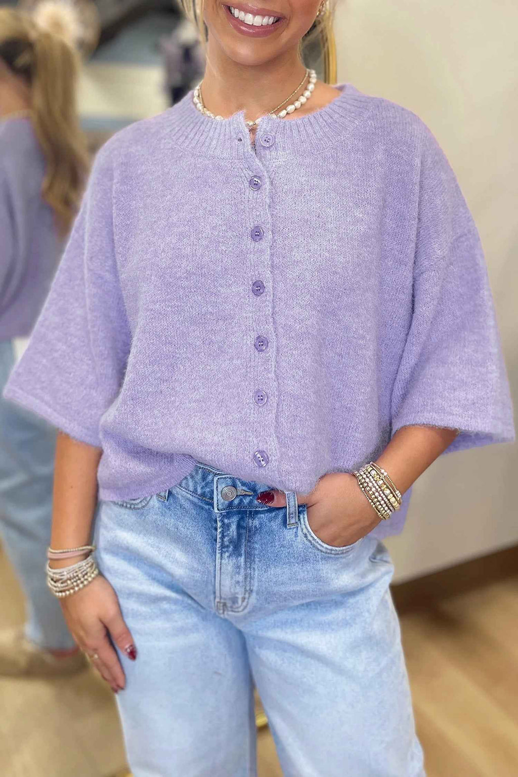 Lavendula 3/4 Sleeve Boxy Knit Button Down Sweater Cardigan by Dear-Lover Dropshipping