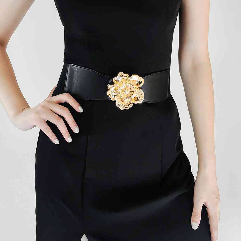Flower Elegance Alloy Buckle Elastic Belt – Stylish Floral Design See size chart under “more details” by The Fashion Celestial