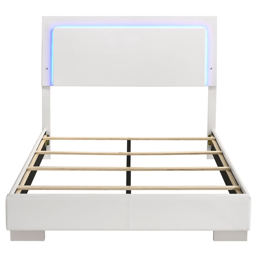Felicity Wood Full LED Panel Bed White High Gloss by Unique Piece Furniture