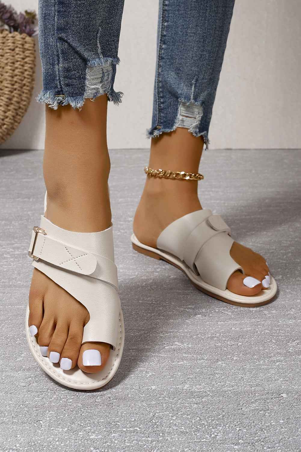 White Toe Ring Flat Sandal Slippers by Wild and Free Boutique