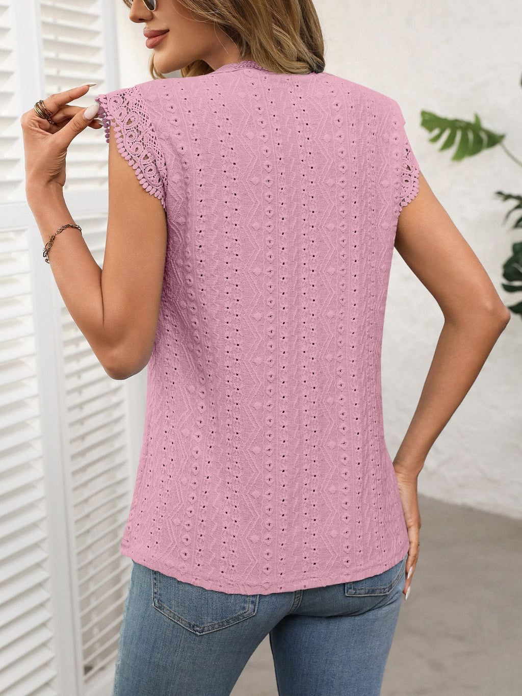 Lace Detail Round Neck Cap Sleeve Top by Wild and Free Boutique