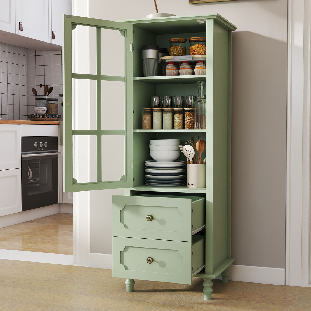 Minimalism Buffet Cabinet With Glass Doors And Double Drawer by Unique Piece Furniture