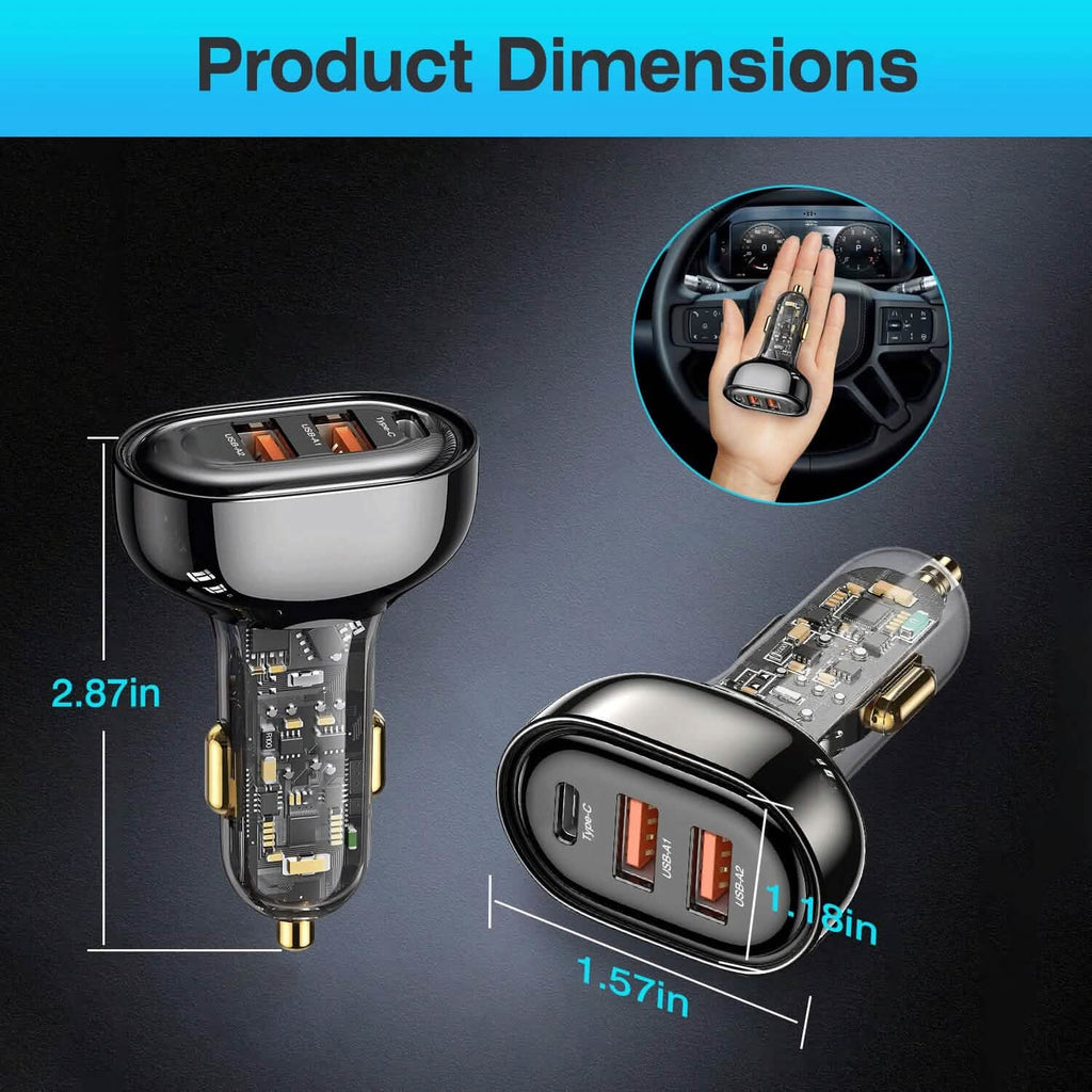 90W 3 Ports Fast Car Charger USB and Type C by DailySale