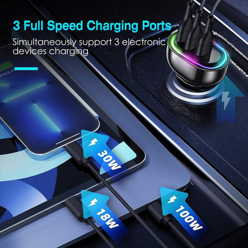 90W 3 Ports Fast Car Charger USB and Type C by DailySale