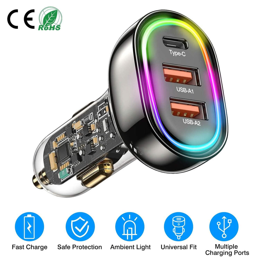 90W 3 Ports Fast Car Charger USB and Type C by DailySale
