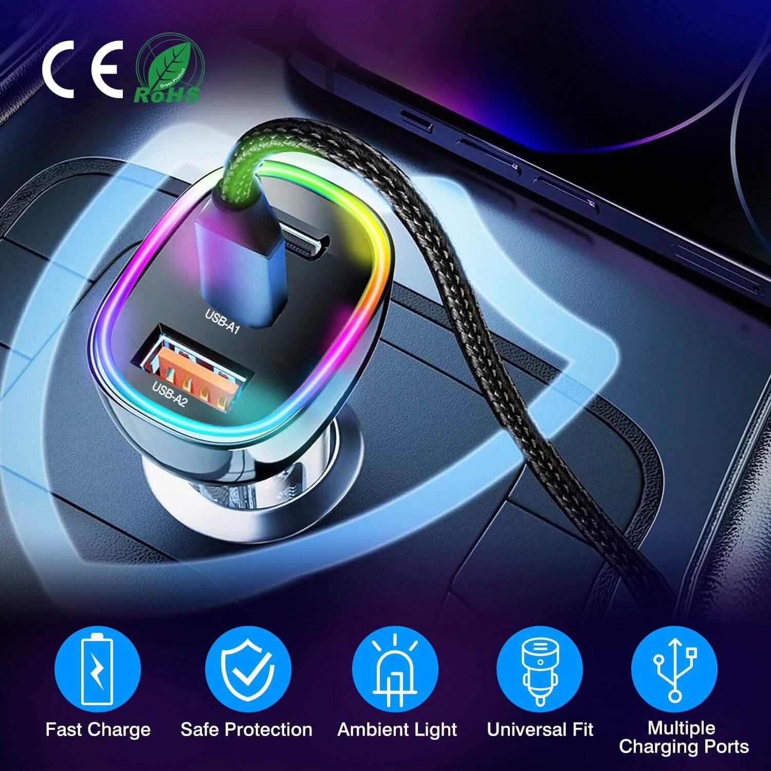 90W 3 Ports Fast Car Charger USB and Type C by DailySale