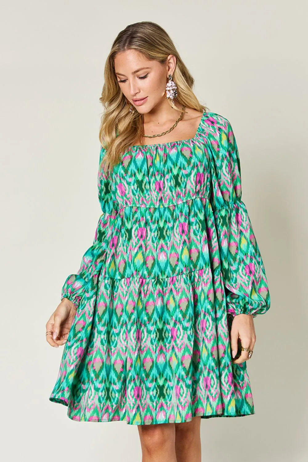 Double Take Full Size Printed Long Sleeve Dress by Wild and Free Boutique