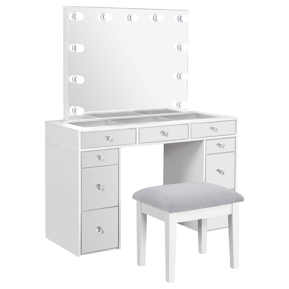 Regina Makeup Vanity Table Set with Lighting White by Unique Piece Furniture