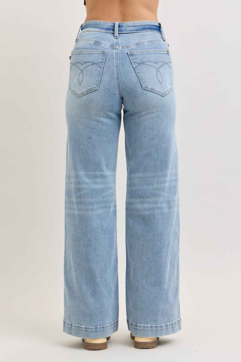 Judy Blue Mid Rise Retro Wide Leg Jeans with Fold-over Waistband by Wild and Free Boutique