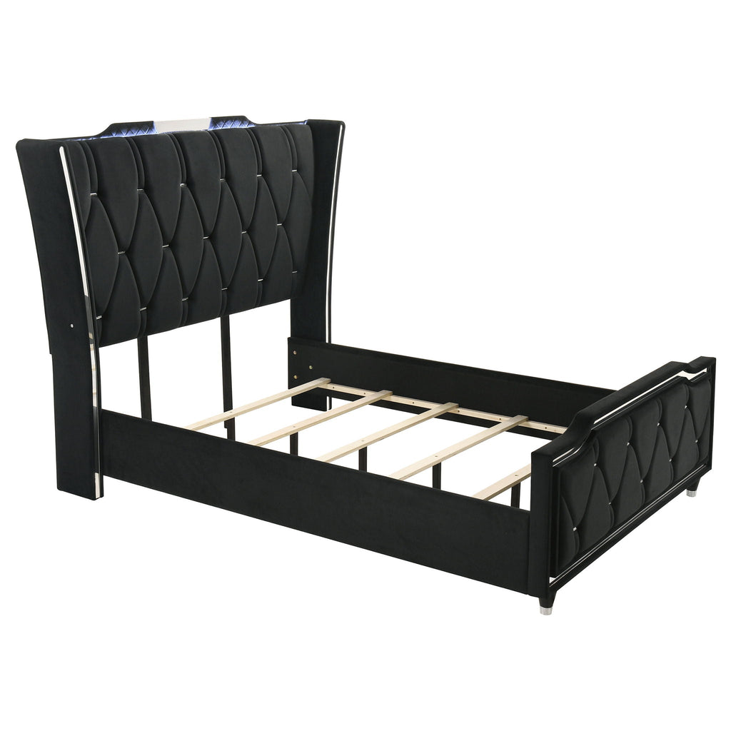 Lorient Queen LED Upholstered Wingback Bed Black by Unique Piece Furniture