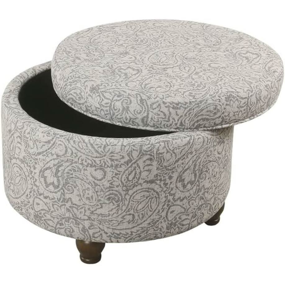 Gray Floral Storage Ottoman Large Round For Living Room by ShipItFurniture
