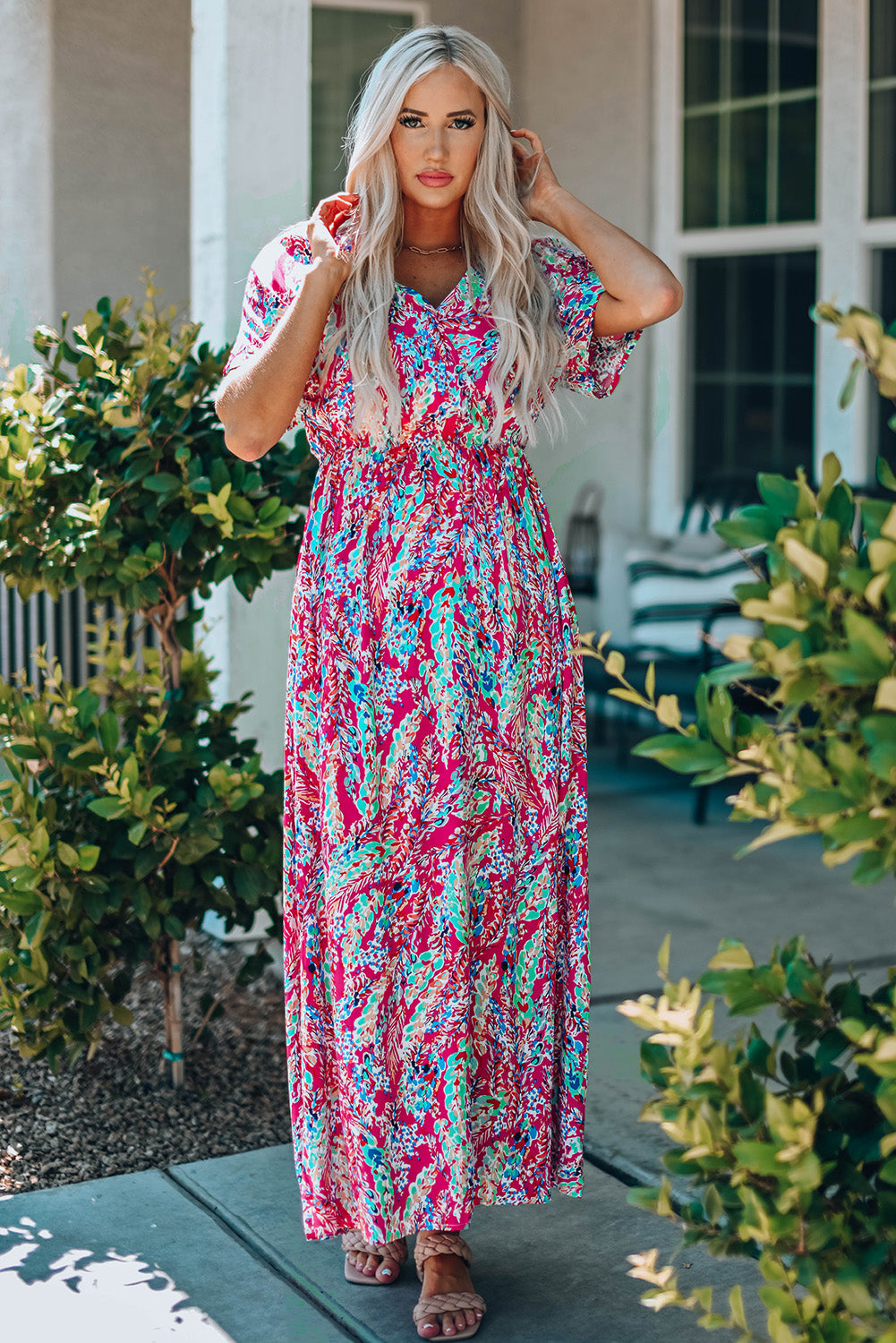 Green Wrap V Neck Floral Maxi Dress by Wild and Free Boutique