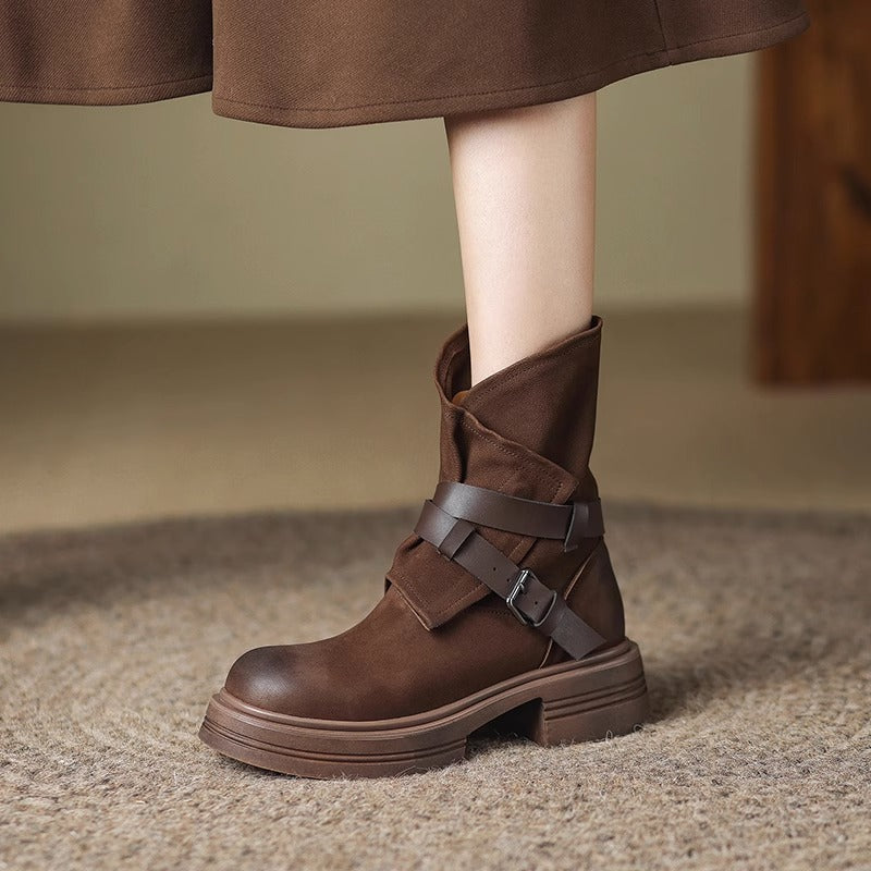 Women’s Brown Retro British-Style Ankle Boots | Autumn Winter Boots by FitiqueFit